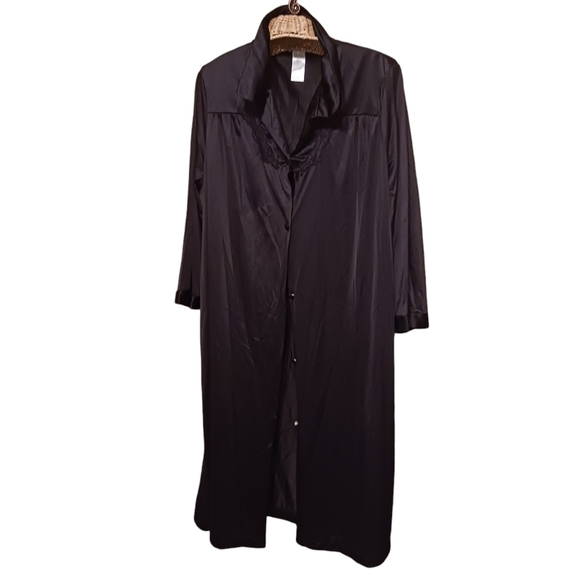 Vintage Vanity Fair Black Nylon Robe Ladies Medium 40 Silky Quiet Luxury Relax - Picture 1 of 6
